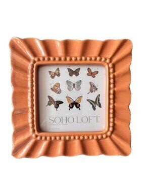 SoHo Loft Scalloped Photo Frame 4 x 4 TERRA  COTTA Ceramic Glossy Bead Picture
